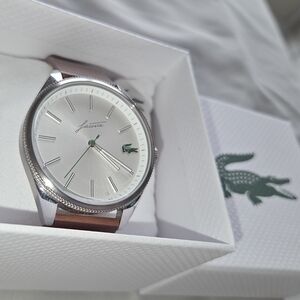 Silver and Brown Lacoste Watch - Heritage Collection - Gently Worn/Original Box!